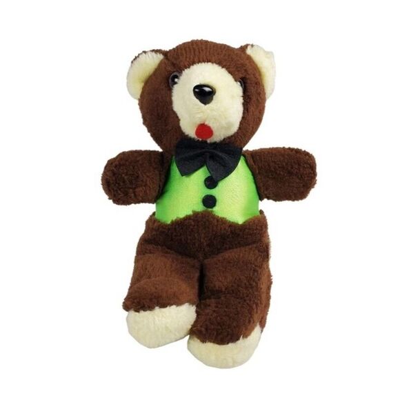 Vintage Teddy Bear Bow Tie Korea Red Tongue Brown Stuffed Animal America Wego - Picture 1 of 6